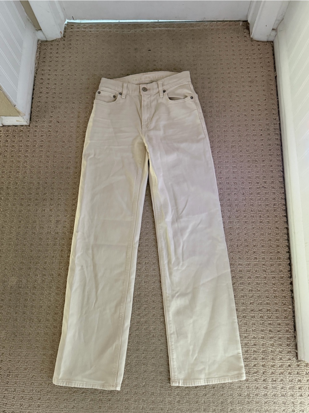 American Eagle Outfitters Cream Wide-Leg Jeans